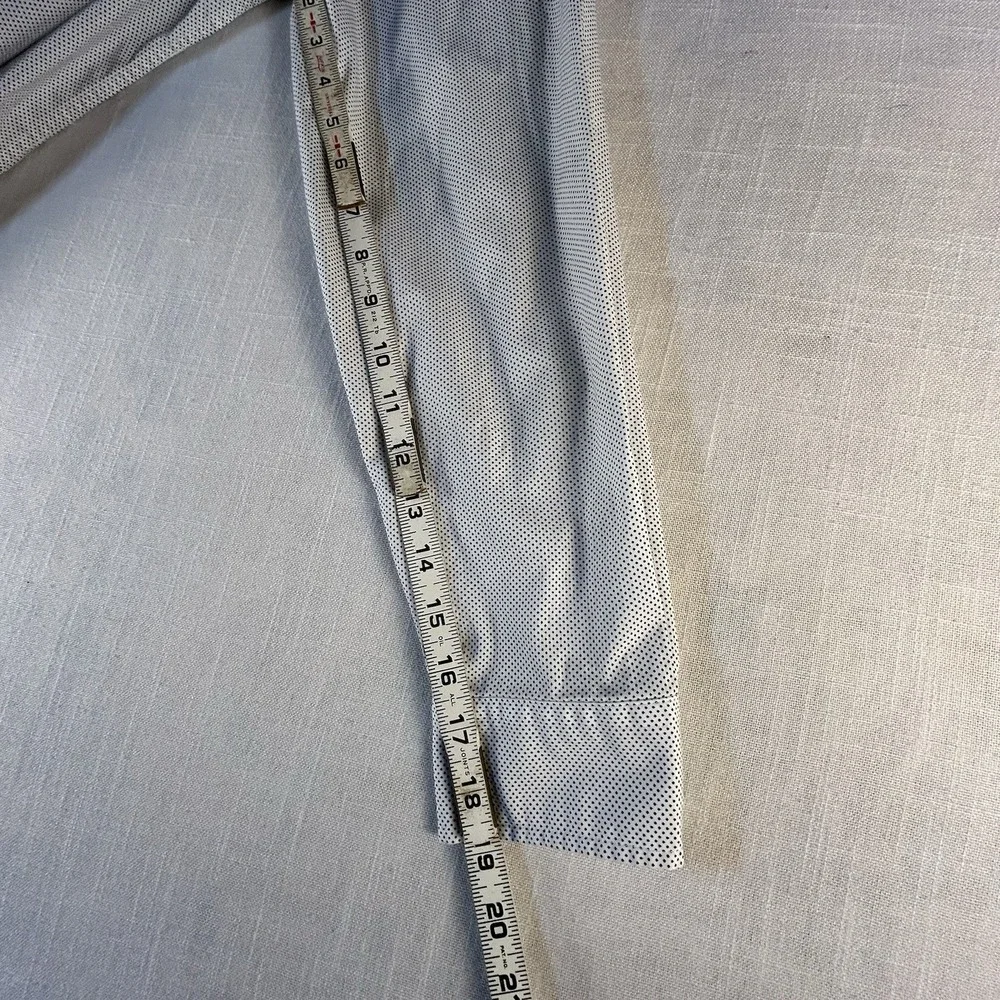 Dunning Dress Shirt Mens Large White Dot Long Sleeve Button-Up‎ Stretch Reg Fit
